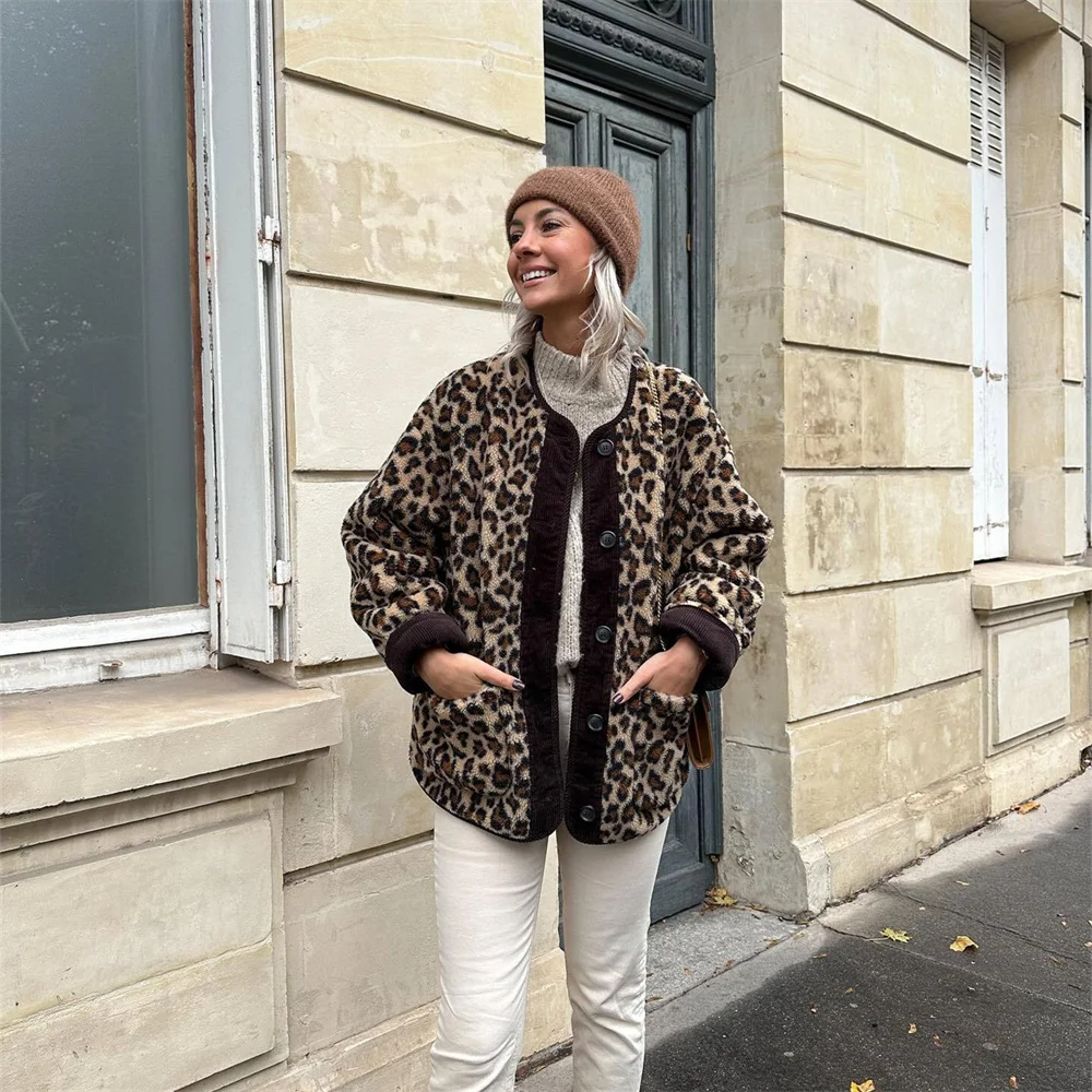 Levoire | Grande Taille Veste En Teddy Automne Femme Motif léopard