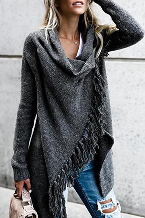 Levoire | Sweatshirt Élégant Grande Taille Avec Franges Noir