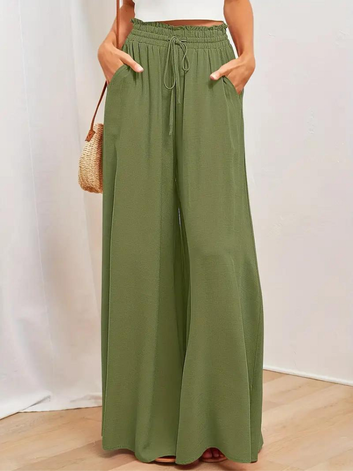 Levoire | Pantalon En Lin Femmes Décontracté Taille Haute Pantalon Pour L'Été Vert olive
