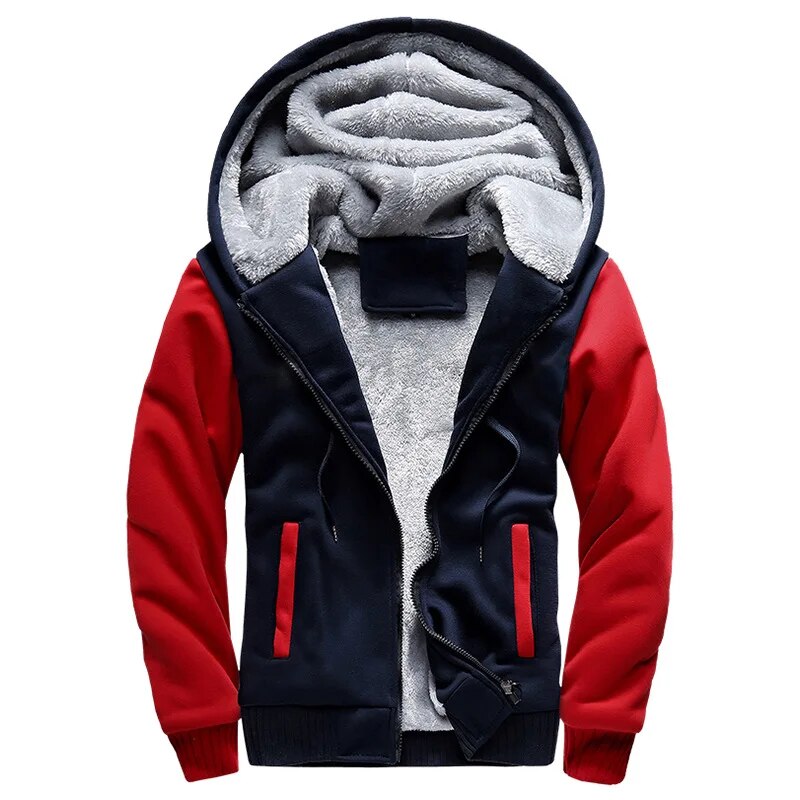 Levoire | Veste En Fleece À Manches Longues Avec Capuche Et Zip Bleu et Rouge