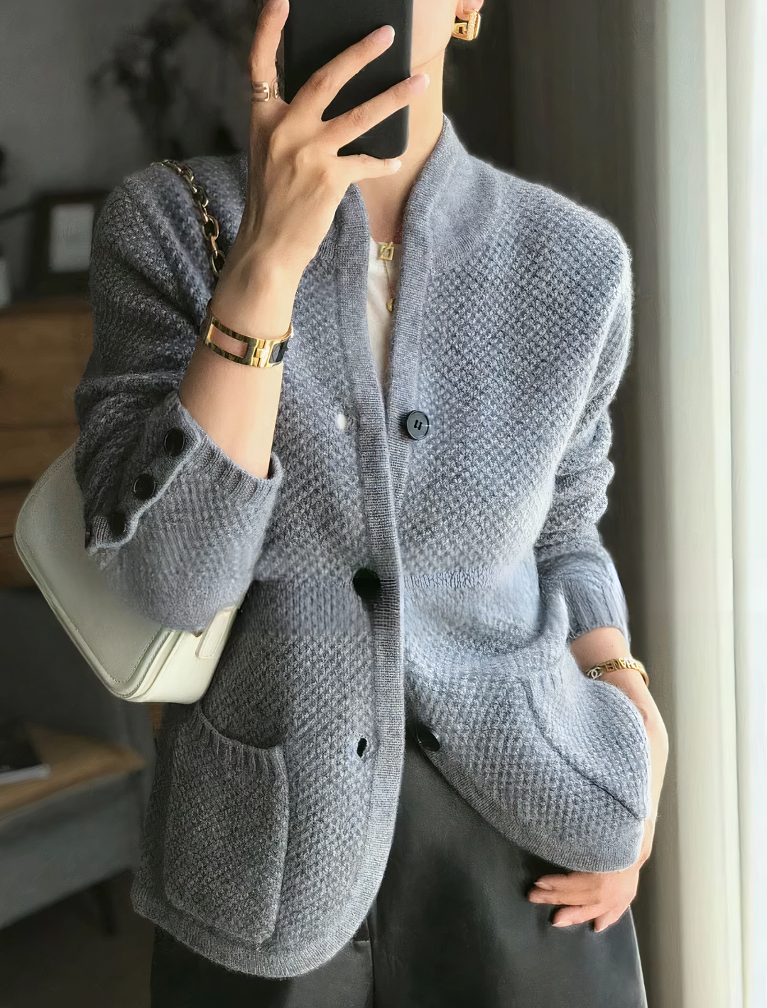 Levoire | Gilet Avec Boutonnière Et Sensation Cachemire Gris