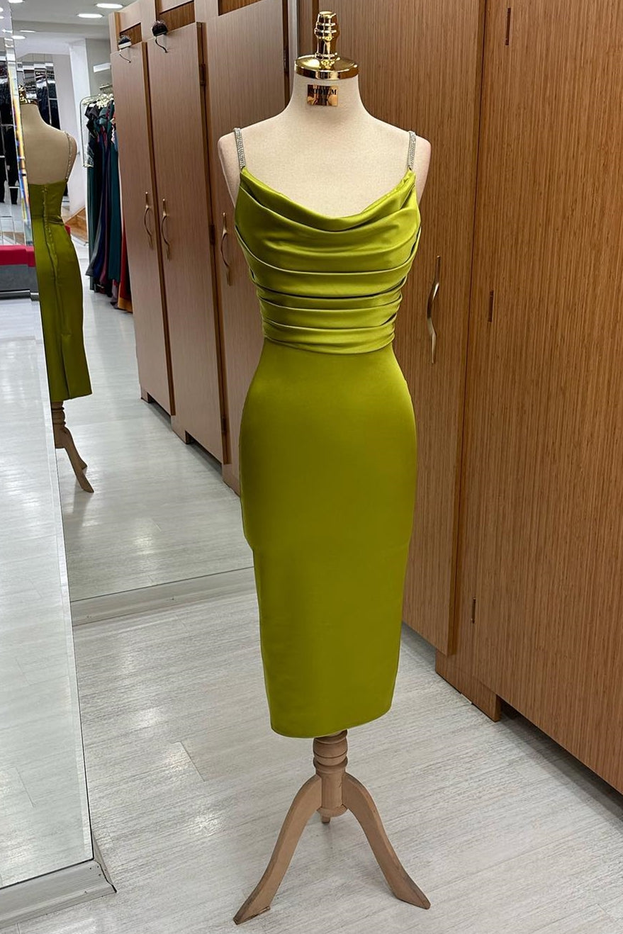 Levoire | Robe Midi à Col Châle Verte Vert olive Satin