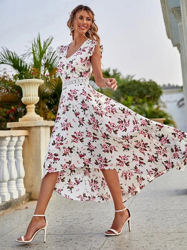 Levoire | Robe Fleurie Asymétrique Élégante Avec Dentelle