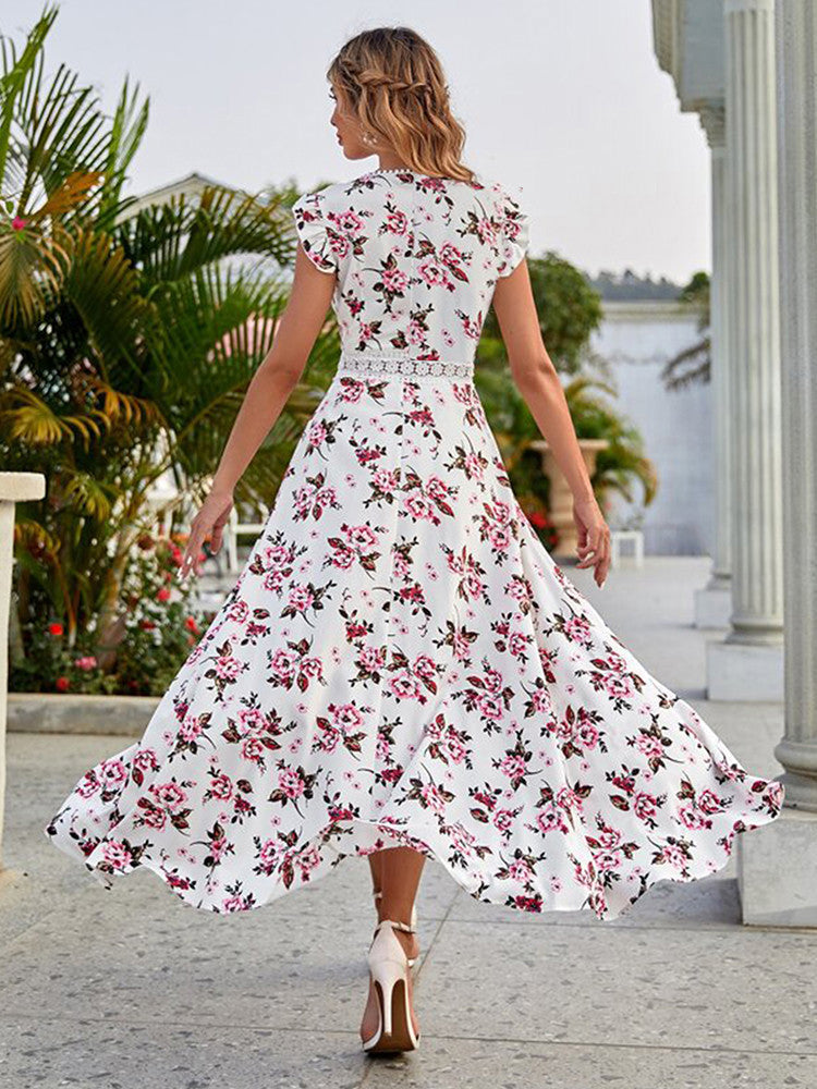 Levoire | Robe Fleurie Asymétrique Élégante Avec Dentelle