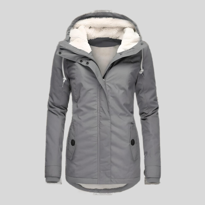 Manteau d'hiver à capuche mi-long ajusté et chaud pour femmes | Avriane