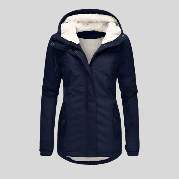Manteau d'hiver à capuche mi-long ajusté et chaud pour femmes | Avriane