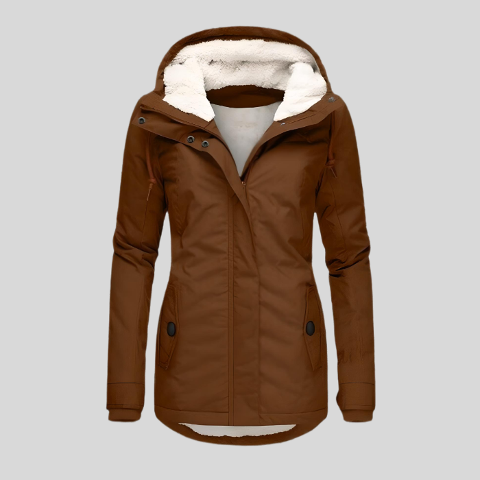 Manteau d'hiver à capuche mi-long ajusté et chaud pour femmes | Avriane