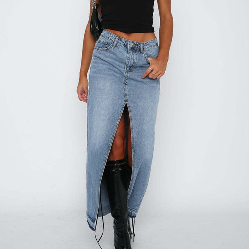 Levoire | Jupe En Denim Taille Haute Avec Fente