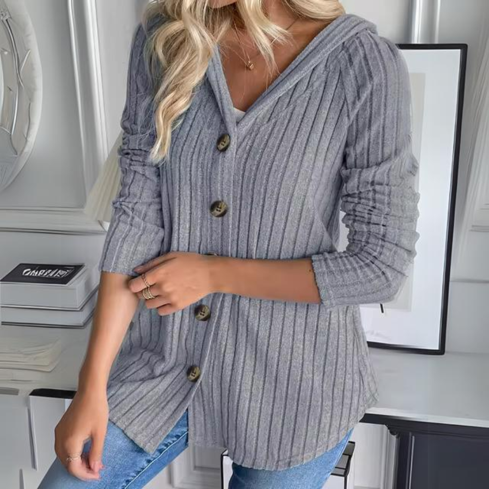 Levoire | Long Knitted Hooded Jacket With Warm Sleeves And Buttons Gris
