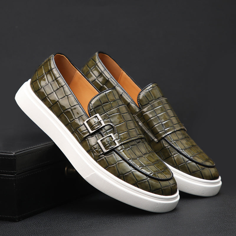 Levoire | Mocassins Double Boucle Tendance Sur Semelle Blanche Vert