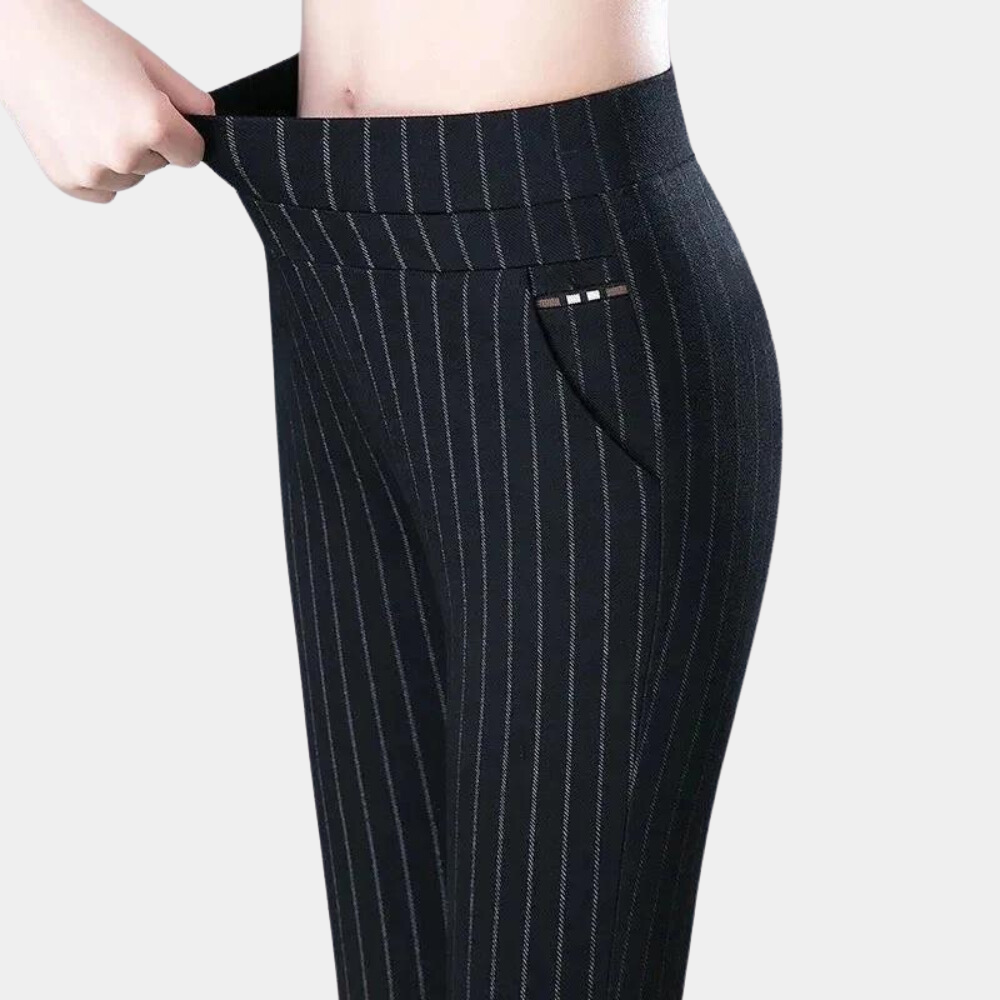Levoire | Pantalon extensible taille haute Noir et blanc rayé