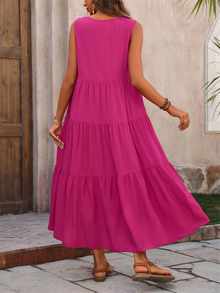 Levoire | Robe Maxi Décontractée D'Été Avec Décolleté En V Et Volants
