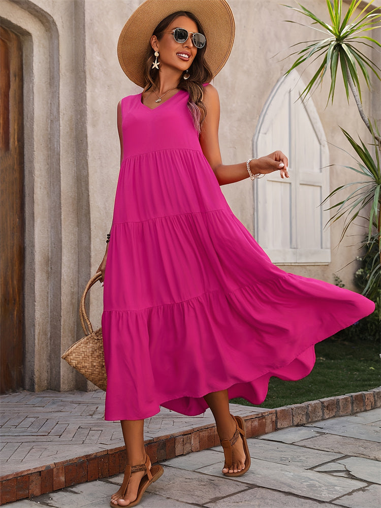 Levoire | Robe Maxi Décontractée D'Été Avec Décolleté En V Et Volants