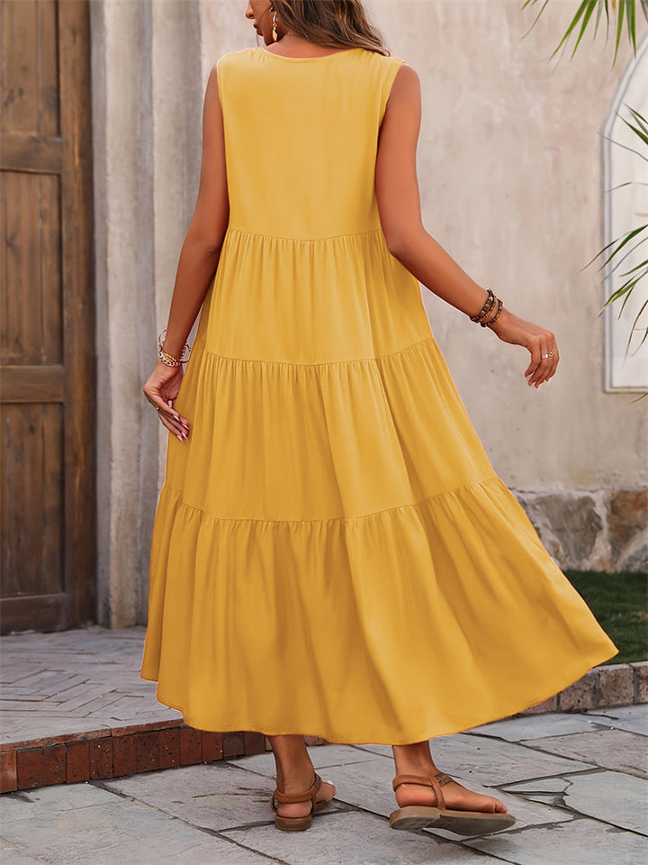 Levoire | Robe Maxi Décontractée D'Été Avec Décolleté En V Et Volants