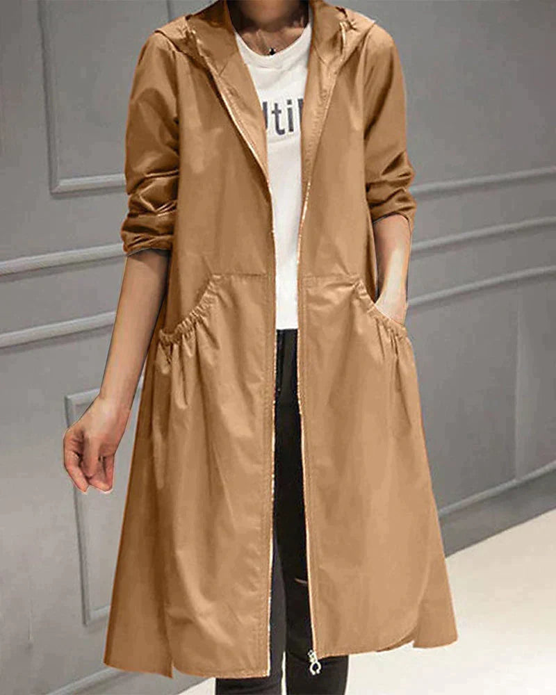 Levoire | Imperméable Long Élégant Avec Capuche Brun clair