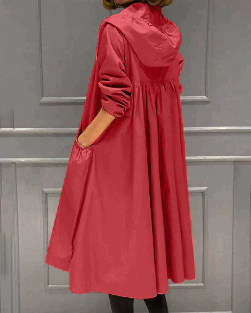 Levoire | Imperméable Long Élégant Avec Capuche Rot