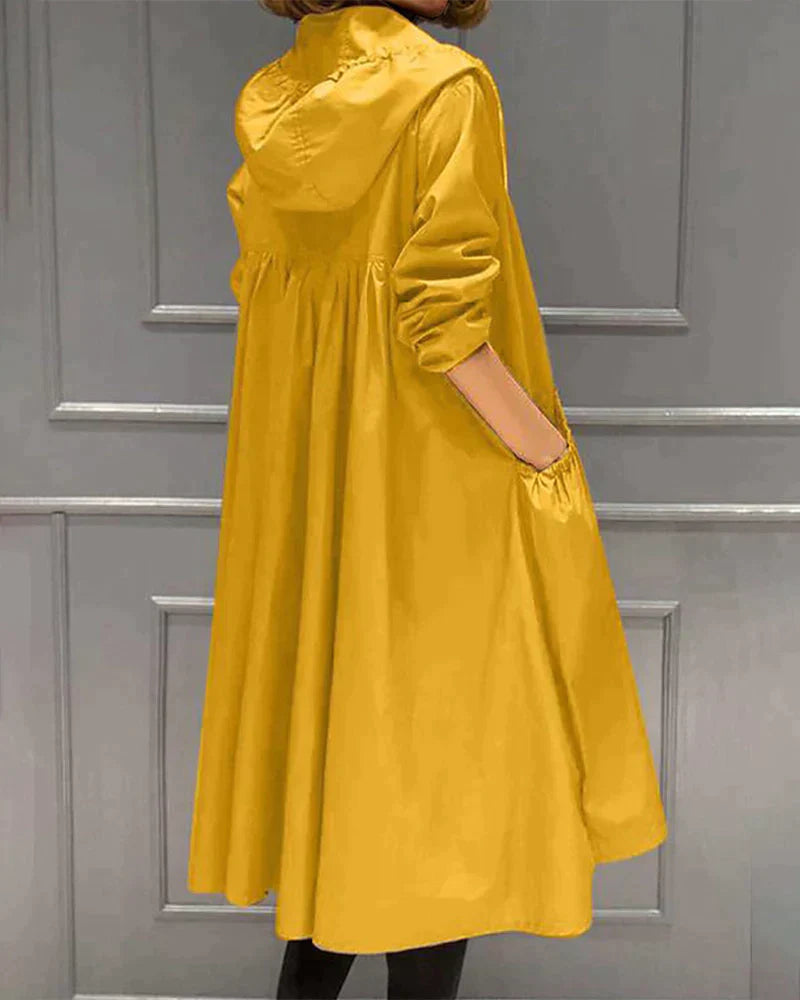 Levoire | Imperméable Long Élégant Avec Capuche Jaune