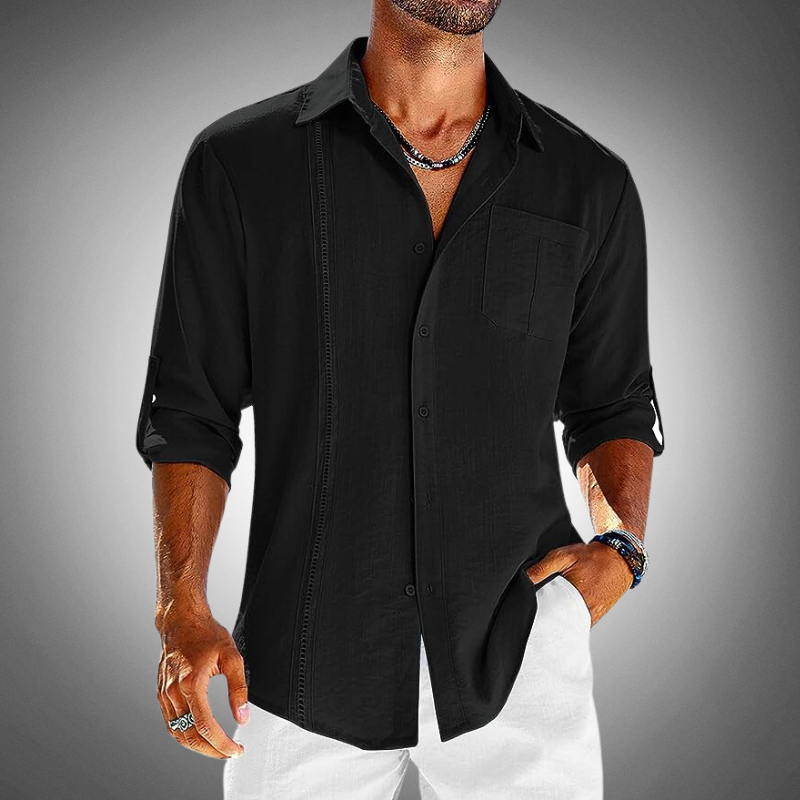 Levoire | Hommes Chemise Décontractée À Manches Longues À Boutons Noir