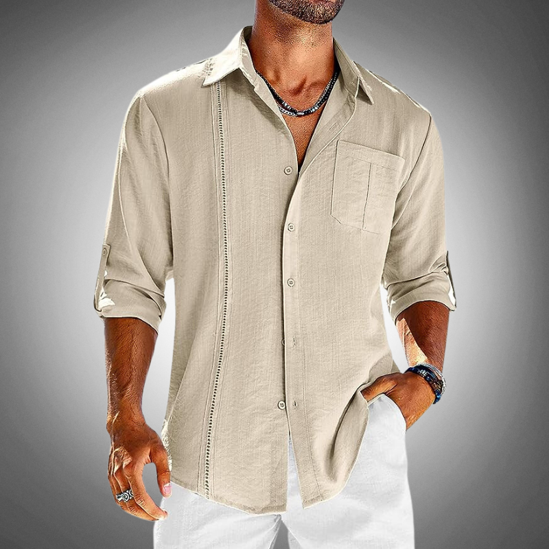Levoire | Hommes Chemise Décontractée À Manches Longues À Boutons Beige