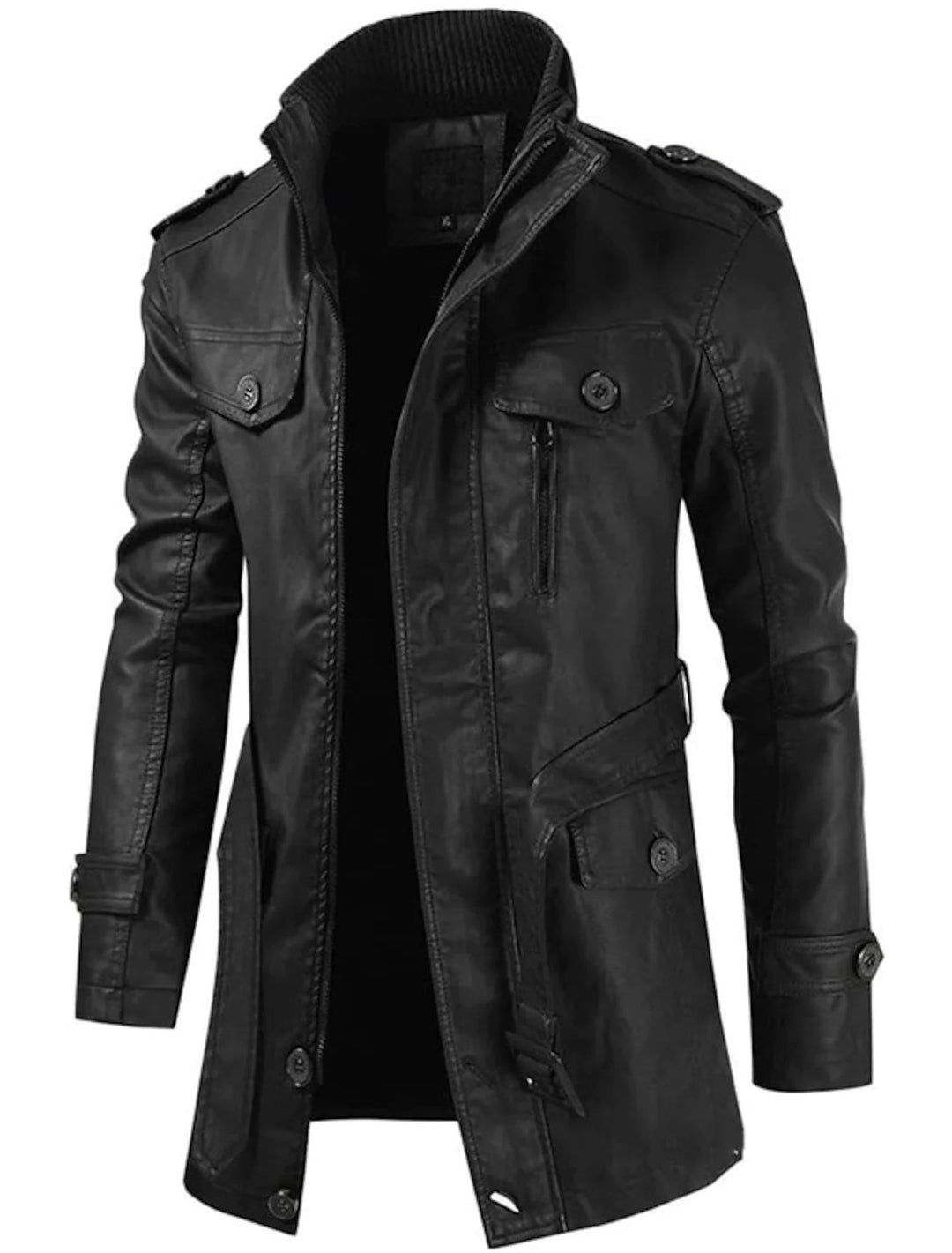 Levoire | Manteau En Cuir Plus Long Pour Hommes Noir