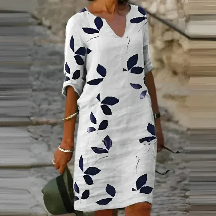 Levoire | Robe Imprimée Feuilles Légère Été Blanc