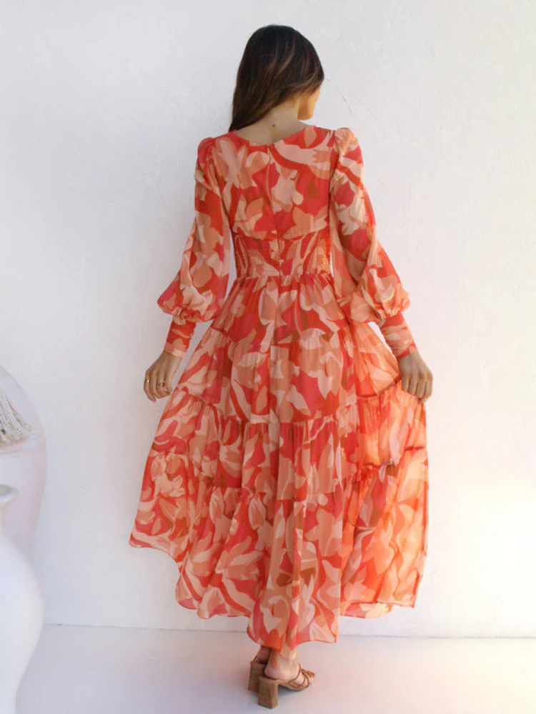 Levoire | Robe Manches Longues Col V Robe Fluide Robe À Fleurs