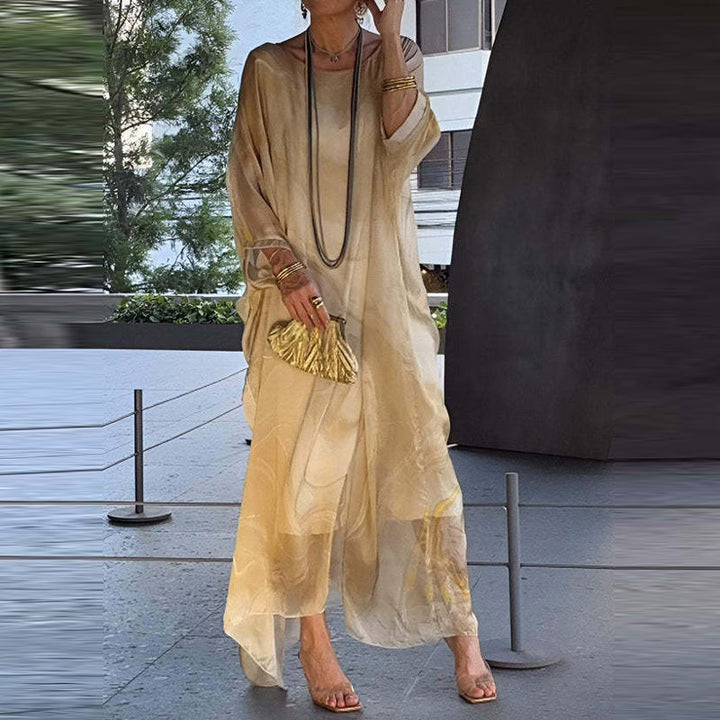 Levoire | Robe À Manches Longues En Impression Marbre Modèle Décontracté Jaune