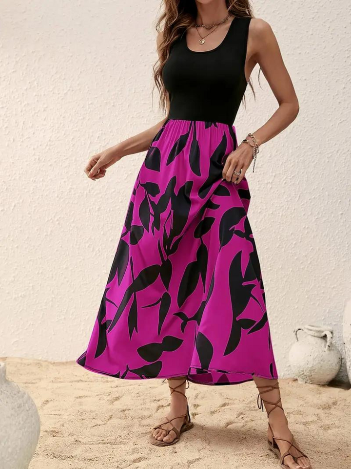 Levoire | Robe, Sans Manches, Col Rond, Robe D'Été, Robe De Soleil Rose Foncé
