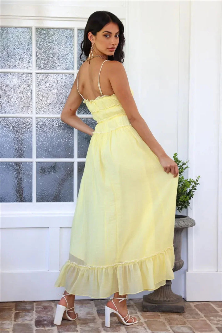 Levoire | Robe D'Été À Bretelles Spaghetti Sans Manches À Volants