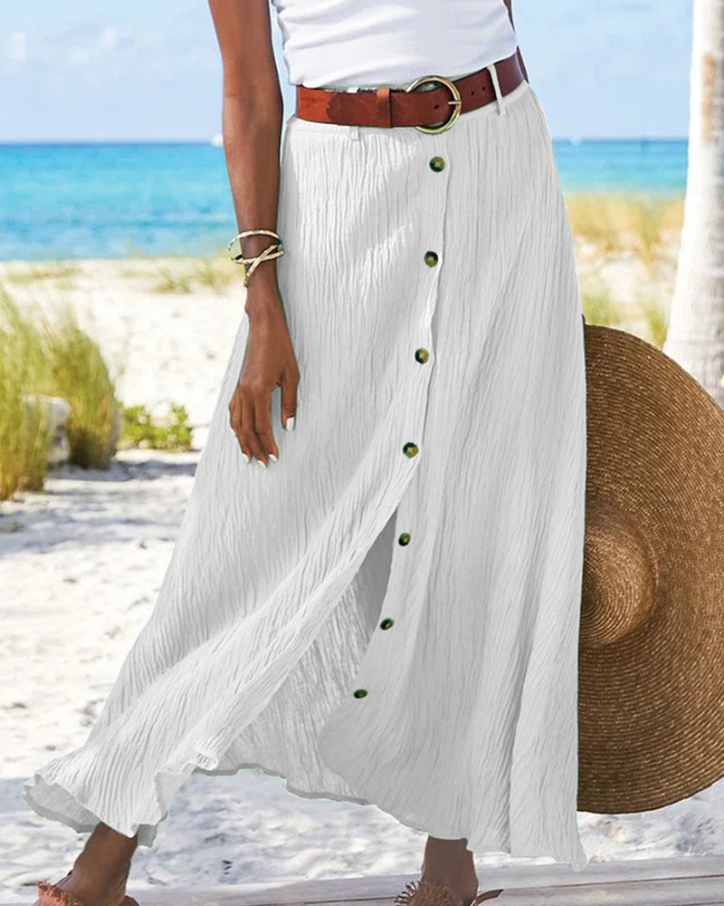 Levoire | Jupe Boutonnage Ceinture Jupe Longue Jupe Fluide Blanc