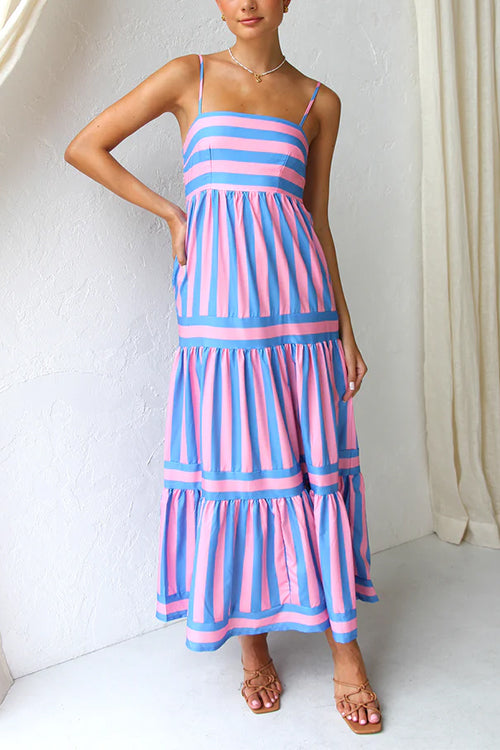 Levoire | Robe D'Été Rayée Sans Manches En A-Line Rosa