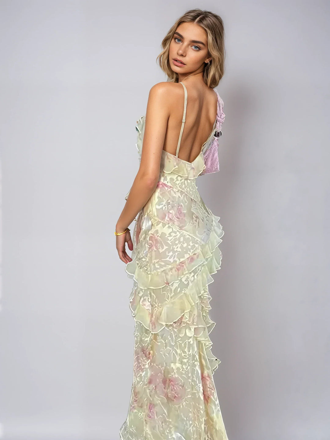Levoire | Robe Sonntag Élégante Sans Manches Robe Avec Volants Robe Sans Dos Jaune