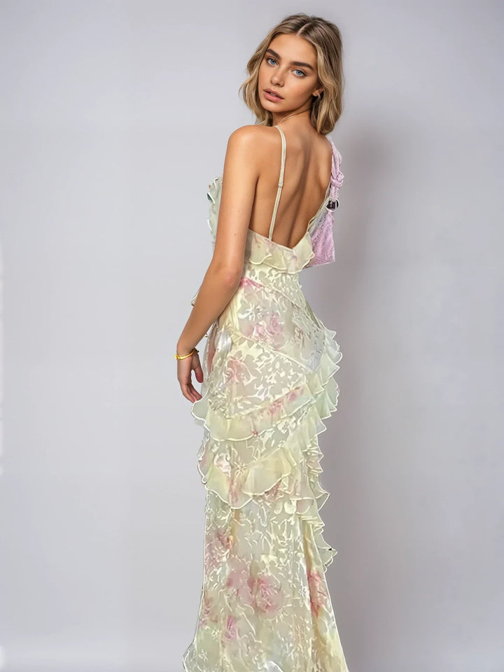 Levoire | Robe Sonntag Élégante Sans Manches Robe Avec Volants Robe Sans Dos Jaune