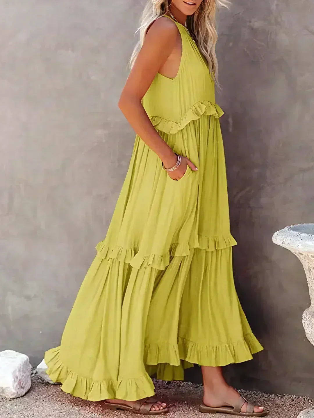 Levoire | Robe À Volants Halterneck Sans Manches Robe Fluide Robe De Plage