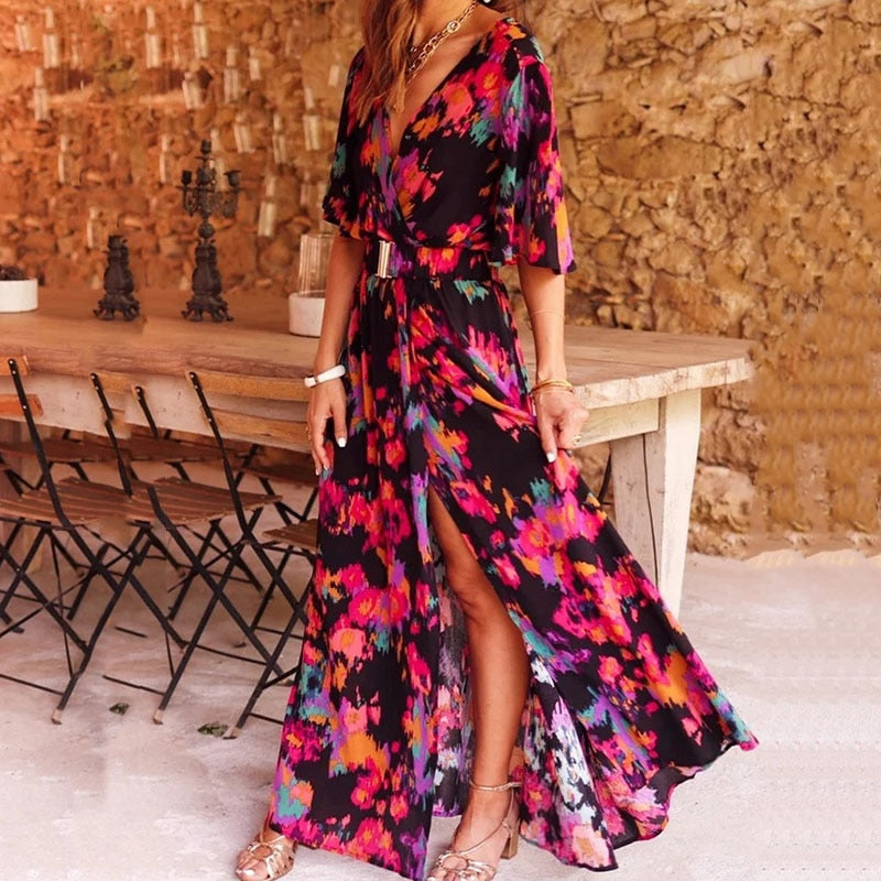 Levoire | Élégant Maxi Robe Portefeuille Noir