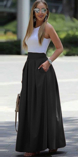 Levoire | Jupe Femme À Taille Haute Et Jupe Cloches Plissée Noir