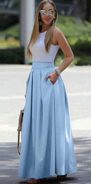 Levoire | Jupe Femme À Taille Haute Et Jupe Cloches Plissée Bleu