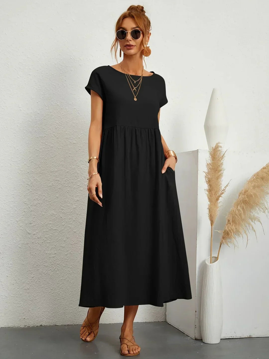 Levoire | Robe En Coton Léger Avec Poches Noir