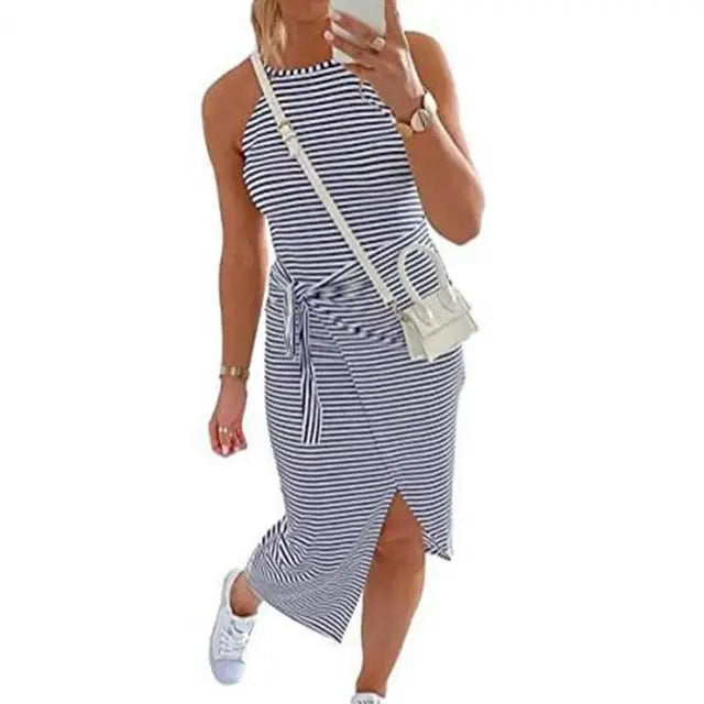 Levoire | Robe midi rayée sans manches Bleu marine