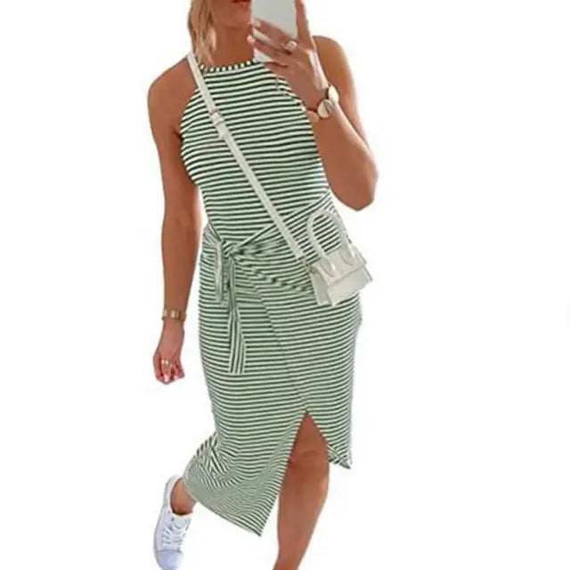 Levoire | Robe midi rayée sans manches Vert