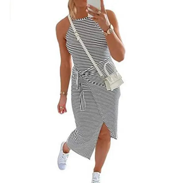Levoire | Robe midi rayée sans manches Noir