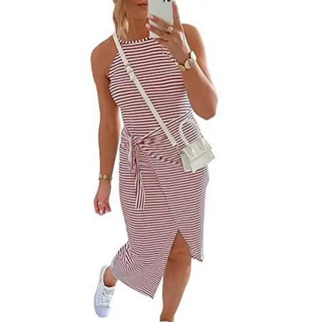 Levoire | Robe midi rayée sans manches Rot