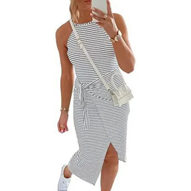 Levoire | Robe midi rayée sans manches Gris