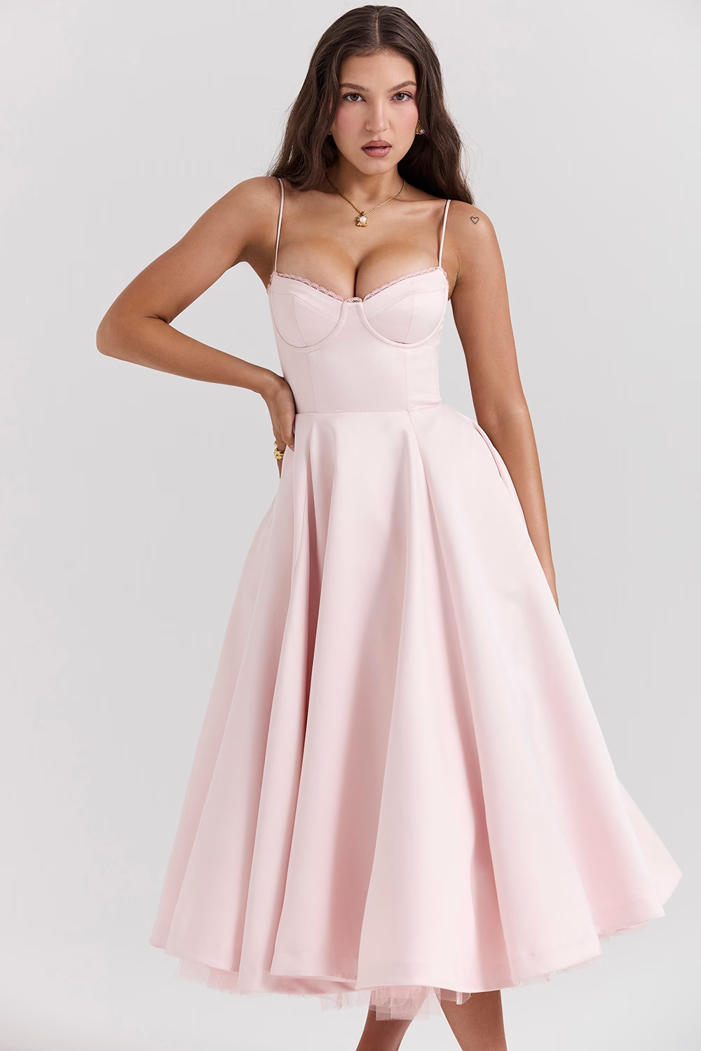 Levoire | Robe Cocktail Élégante Sans Manches En Tulle Avec Corset Rosa