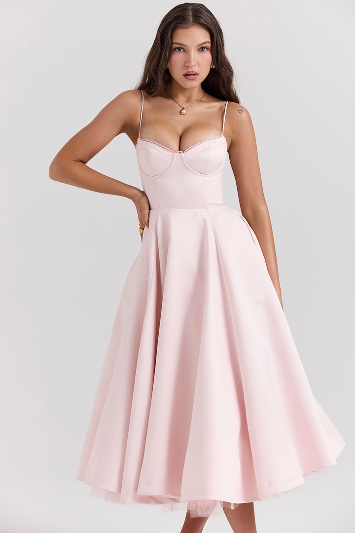 Levoire | Robe Cocktail Élégante Sans Manches En Tulle Avec Corset Rosa