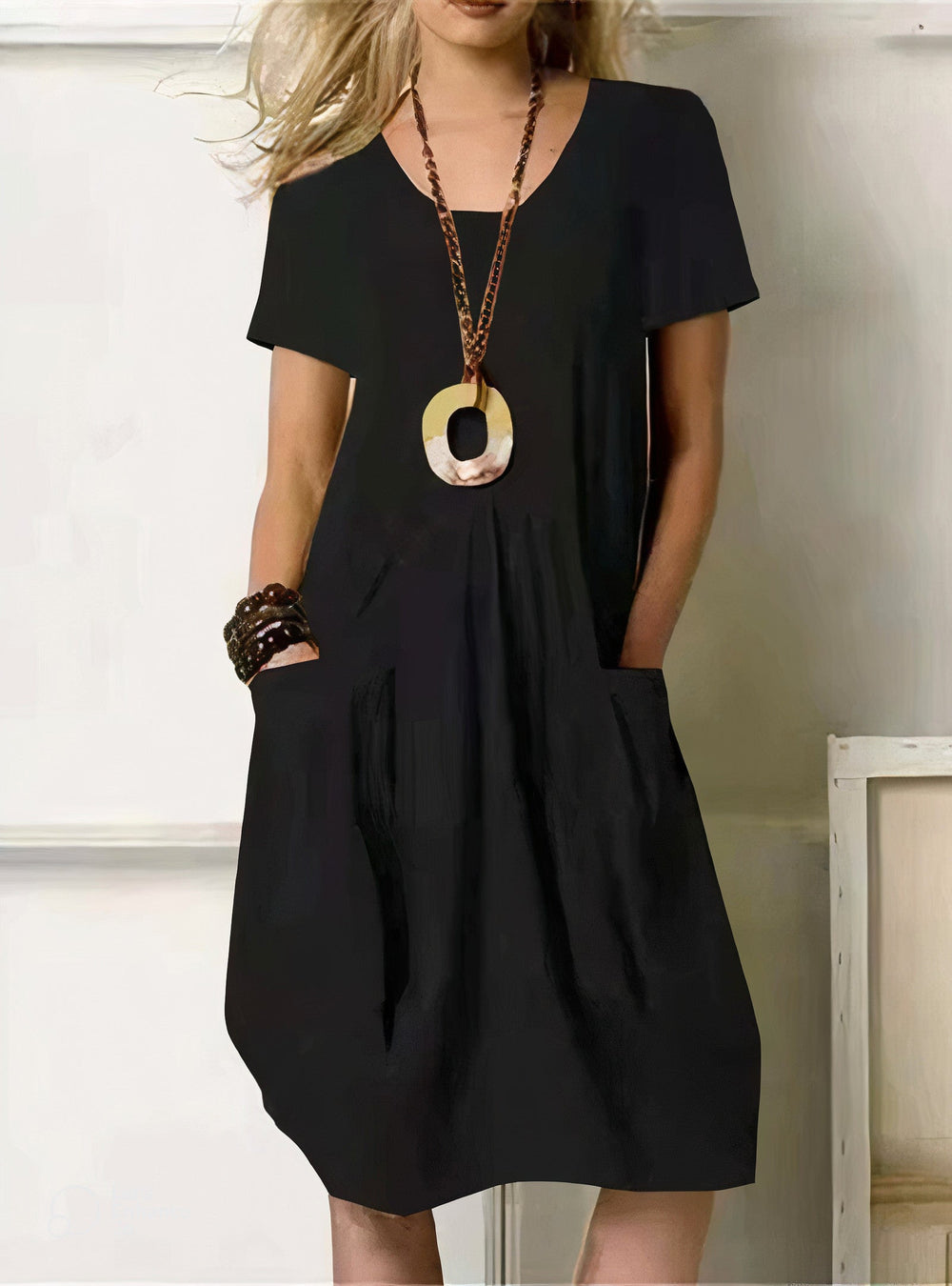 Levoire | Robe À Manches Courtes Coupe Décontractée Robe D'Été Robe De Loisirs Noir
