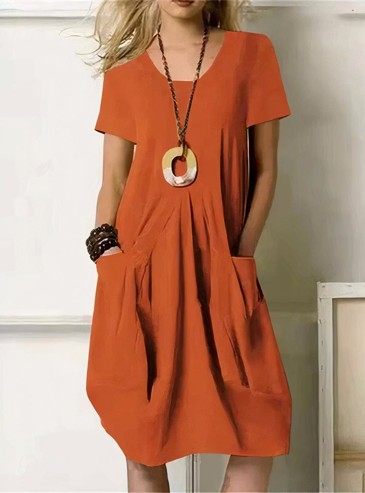 Levoire | Robe À Manches Courtes Coupe Décontractée Robe D'Été Robe De Loisirs Orange
