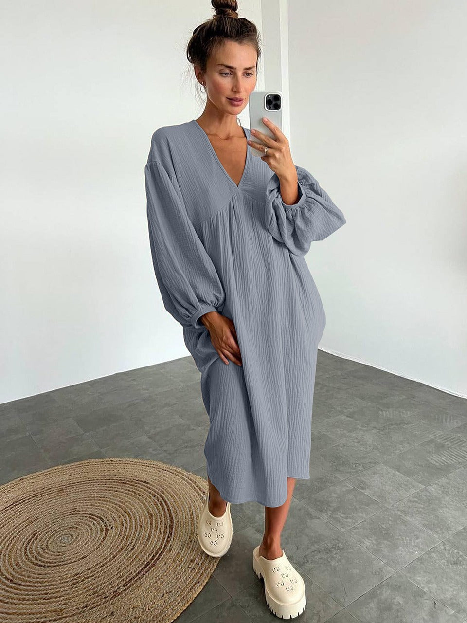 Levoire | Robe Coupe Ample Robe Longue À Manches Longues Robes Décontractées Gris