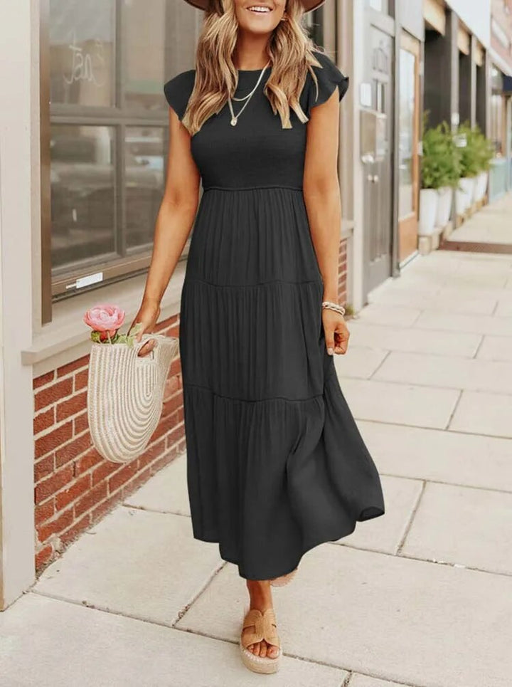 Levoire | Robe D'Été A-Ligne À Manches Bouffantes Froncées Noir