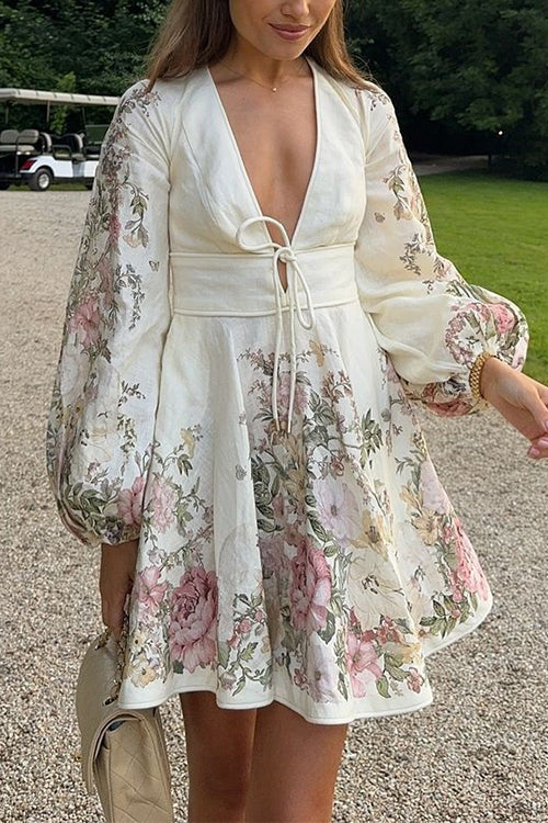 Levoire | Robe Décolletée En V À Manches Lanternes Robe À Manches Longues Robe D'Été